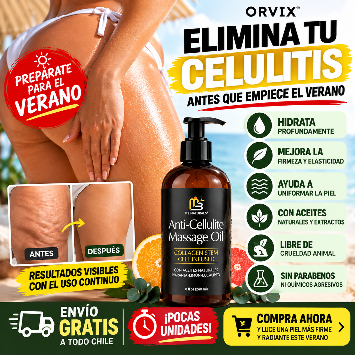 M3 Naturals | Anti-Cellulite Masagge Oil 240ml