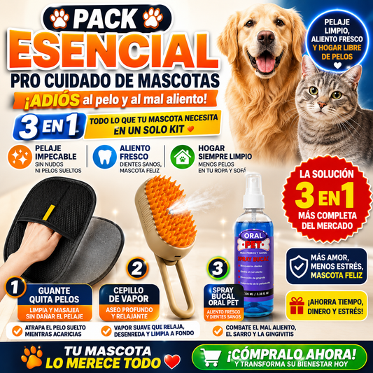 Kit Essential PET ™ | Cepillo Vapor +Oral Pet + Guante