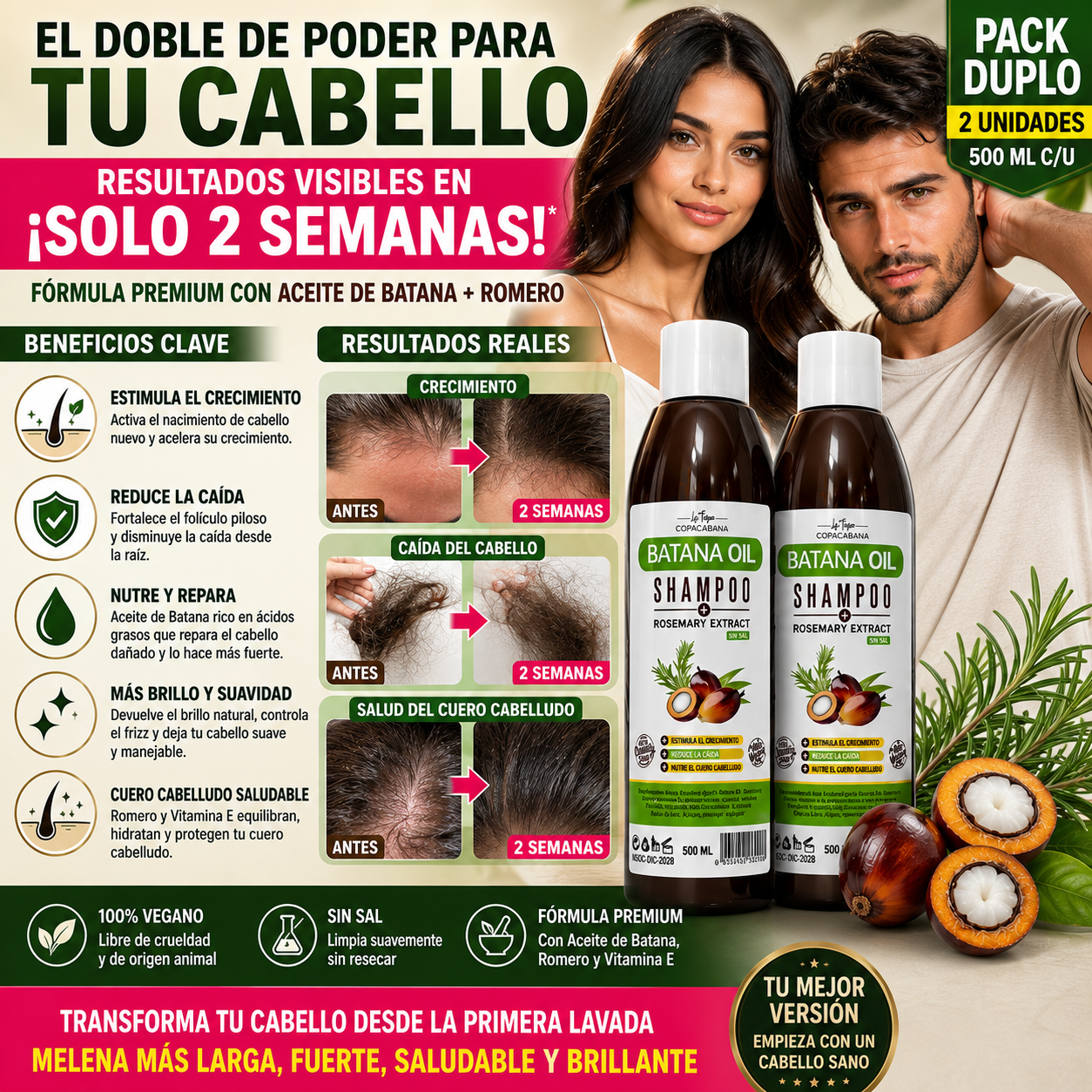 Pack 2X1 | Shampoo Batana Crecimiento Cabello