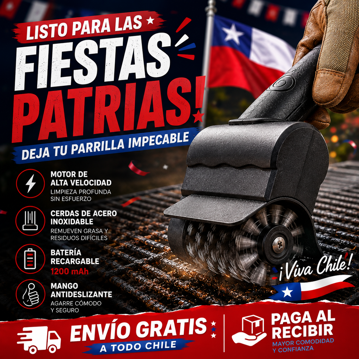 GrillPro™ Cepillo Eléctrico para Parrillas + Set Cuchillos PROF.