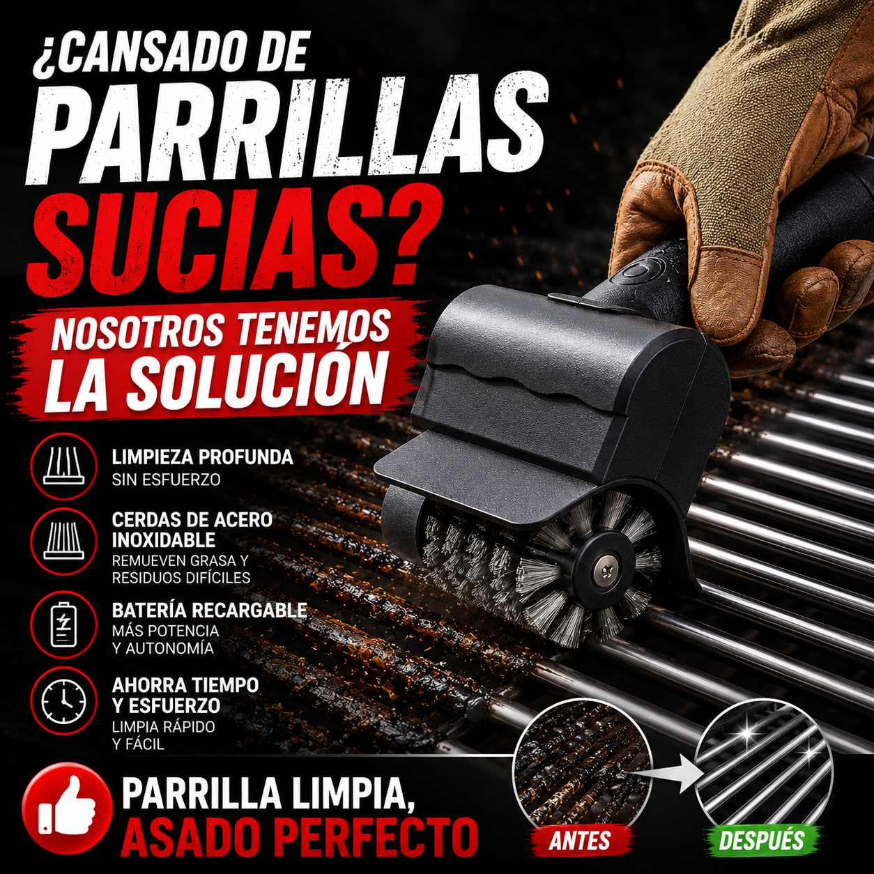 GrillPro™ Cepillo Eléctrico para Parrillas + Set Cuchillos PROF.
