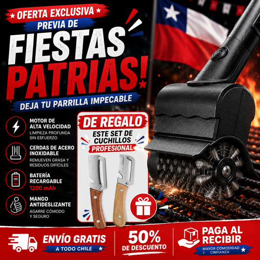 GrillPro™ Cepillo Eléctrico para Parrillas + Set Cuchillos PROF.