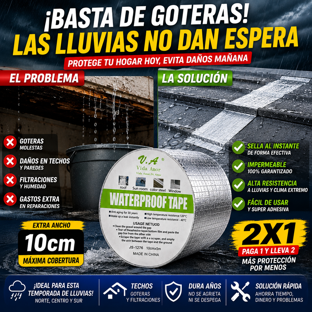 ImperMax Pro™  Cinta Tapa Gotera De Butilo 10cm X 5mts