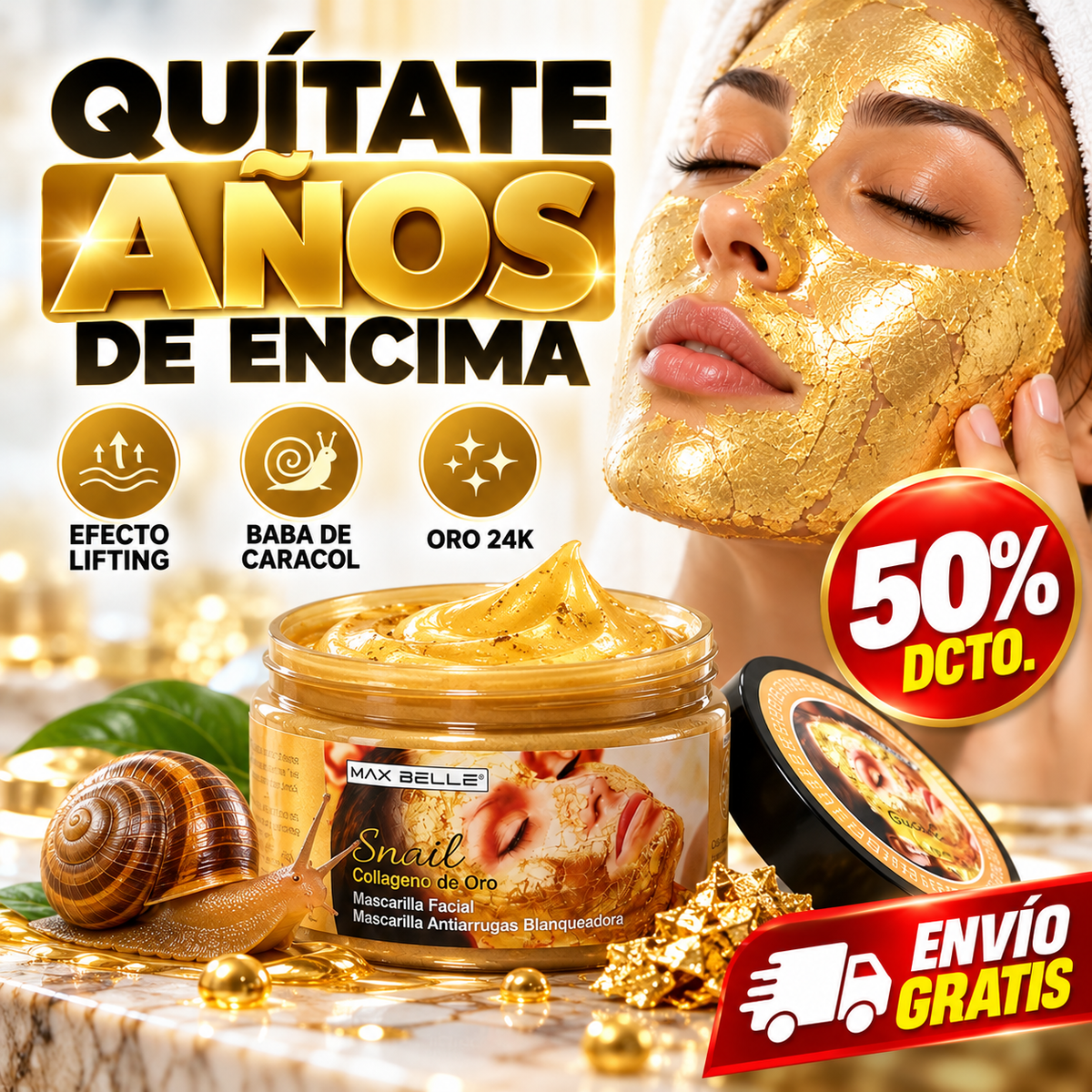 PACK 2X1 3X1 Colagenn 24K  Mascarilla Facial de Oro y Colágeno