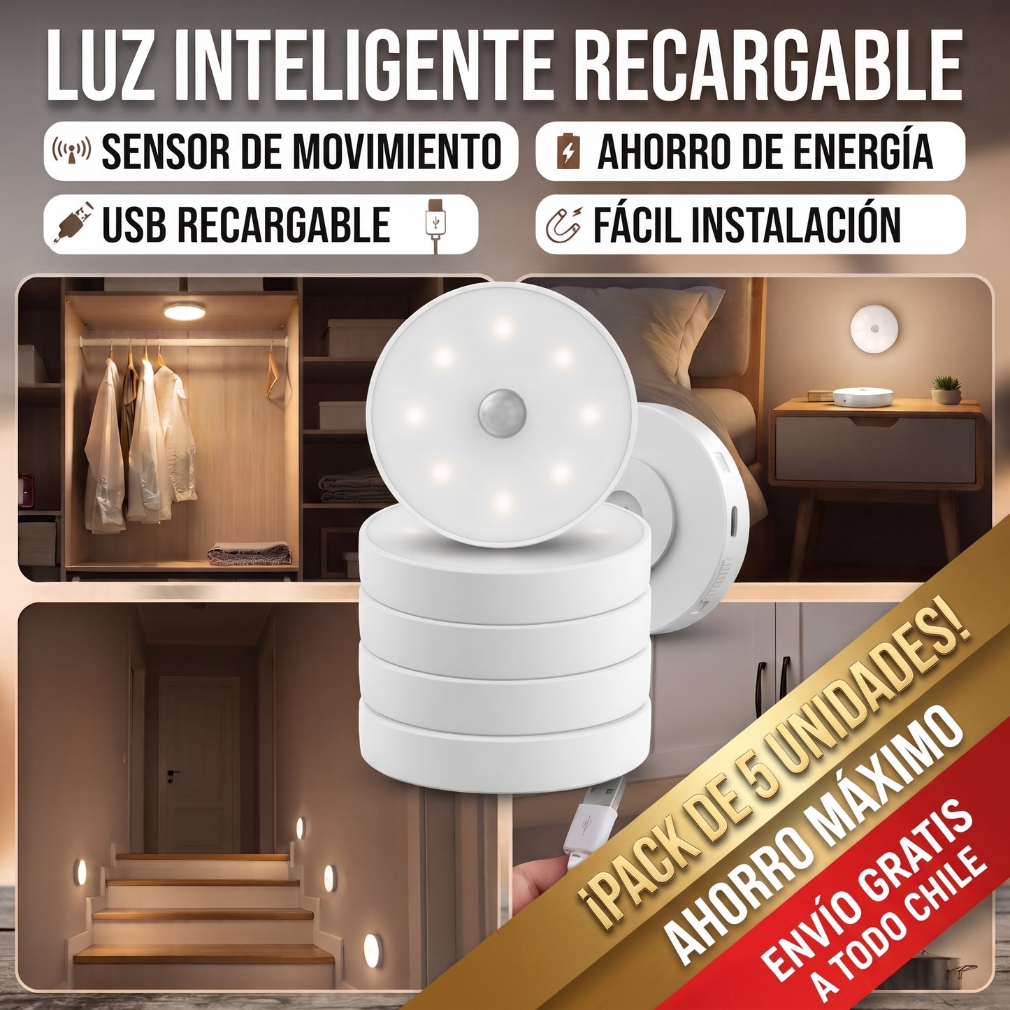 LumiHome™ | Pack 5 LED Recargable USB