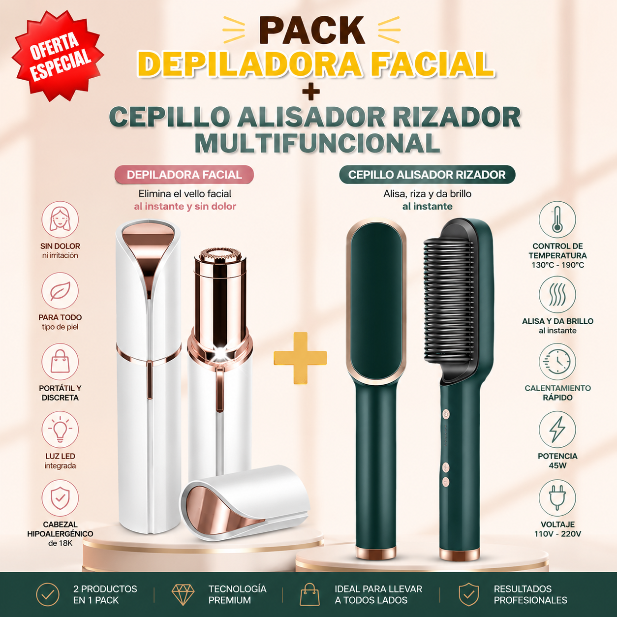 Pack Belleza | Cepillo Alisador+ Depiladora