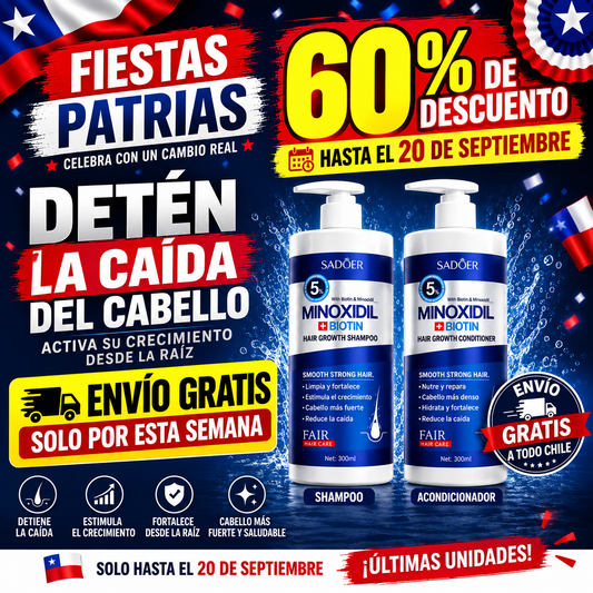 SADOER®  Shampoo + Acondicionador Minoxidil 5% + Biotina Anticaida