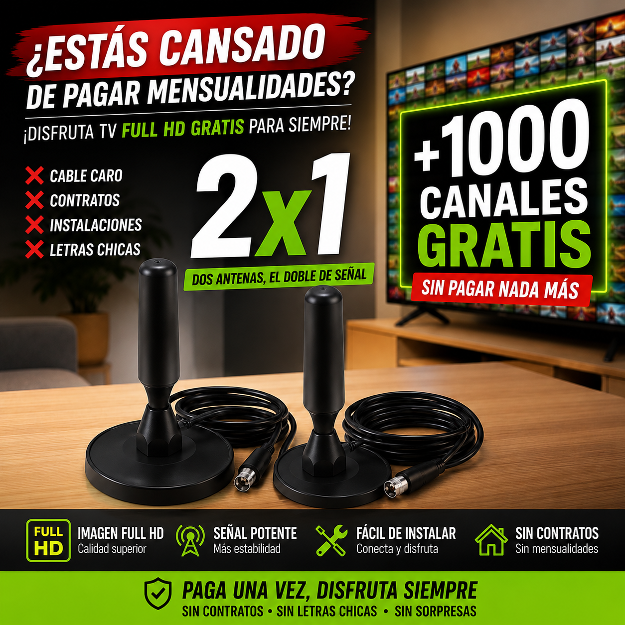 PACK 2X1 | SignalMax Pro™ Antena Digital +1000 Canales GRATIS Gen.2026